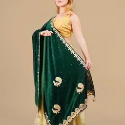 Karthav Fashion Ethnic Motifs Embroidered Velvet Dupatta with Beads and Stones image 4