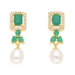 Sri Jagdamba Pearls Jaanvi Green & Pearl White Alloy Drop Earrings-picture-2