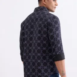Spykar Black Cotton Poly Slim Fit Geometric Print Shirt image 2