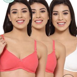 Inner Sense White & Pink Full Coverage T-Shirt Bra - Pack of 3-image-56