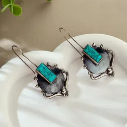 Fabindia Silver Artificial Stones Studded Geometric Drop Earrings-picture-48