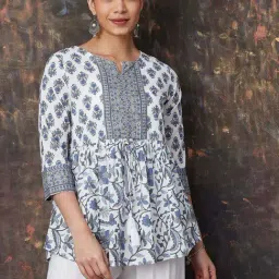 Melange By Lifestyle Blue Cotton Regular Fit Printed Tunic-picture-39
