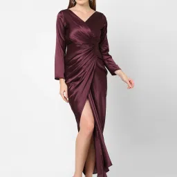 MISH Maroon V Neck Wrap Dress image 3