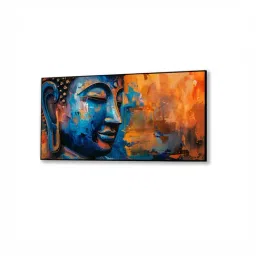 Nestroots Blue & Orange Canvas Buddha Head In Vibrant Colors Wall Painting - Black Floating Frame image 2