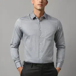 Louis Philippe Grey Cotton Slim Fit Printed Shirt-picture-24