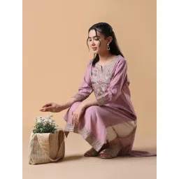 SHOWOFFFF Lavender Cotton Silk Embroidery Kurta-picture-14