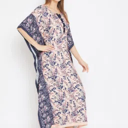 The Kaftan Company Pink & Blue Printed Kaftan Nighty image 1