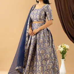 HANDIKART Foil Print Ready to Wear Lehenga & Blouse With Dupatta image 5