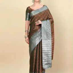 Soch Womens Green Geometric Woven Design Jacquard Weave Art Silk Saree-picture-11