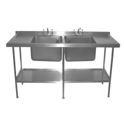 Shri Saraswati Kitchen Equipment Two Sink Unit 48X24X34+6 inch SS202 Rectangular Sliver, SSKE 43 image 2