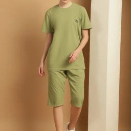 Vimal Jonney Olive Green T-Shirt & Capris Set-picture-2