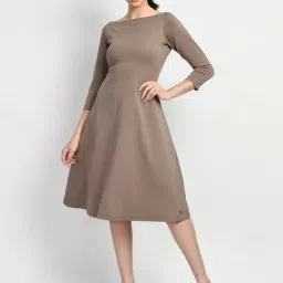 Exude Beige Plain A-Line Dress-picture-19