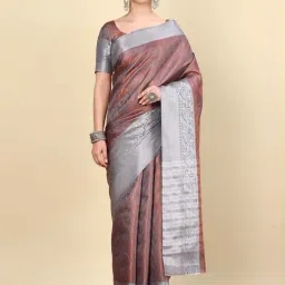 Soch Womens Grey Geometric Woven Design Jacquard Weave Art Silk Saree-picture-18