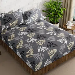 KOPA Grey & White Floral 152 TC Queen Bedsheet with 2 Pillow Covers image 2