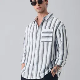 The Souled Store White Striped Regular Fit Shirt-image-0