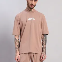 Griffel Beige Cotton Loose Fit Printed T-Shirt-picture-22