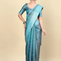 Soch Womens Turquoise Blue Chevron Woven Design Jacquard Weave Art Silk Saree-picture-15