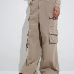 Nuon by Westside Beige Cargo-Style Relaxed-Fit High-Rise Jeans-image-72