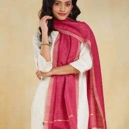 Fabindia Pink Regular Fit Striped Stole image 4