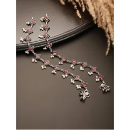 Saraf RS Jewellery Oxidised Ruby Red Stone Studded Minimal Dailywear Anklet Payal-picture-13