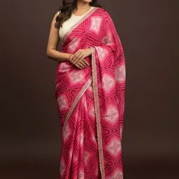 Pionex Bandhani Dyed Zari Pure Chiffon Saree image 4