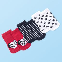 Cute Walk by Babyhug Cotton Knit Anti-Bacterial Ankle Length Dalmatians & Paw Design Socks Pack of 3 - Multicolour-picture-7