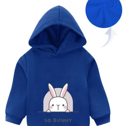KAVEE Fleece Full Sleeves Bunny & Text Printed Hooded Sweatshirt - Royal Blue-image-97