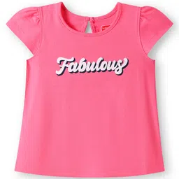 Babyhug Cotton Knit Half Sleeves T-Shirt With Fabulous Text Print - Pink-image-35