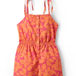 kookie kids india Kookie Kids Cotton Woven Strappy Jumpsuit With Floral Print - Orange-picture-28
