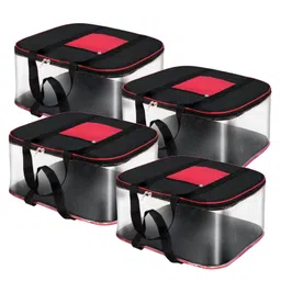 Storite Moisture Proof Big Nylon Transparent Underbed Storage Bag/Stationery Paper/Blankets/Clothes Storage Bag (BlackRed, 57x47x26 cm), Rectangular (Black & Red, 4 Pack) image 1