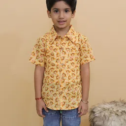 Vastrarth Cotton Woven Half Sleeves Baby Lion Printed Shirt - Orange-picture-24