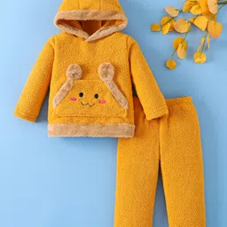 Mark & Mia Full Sleeves Winter Wear Hooded Night Suit With Animal Print - Yellow-picture-39