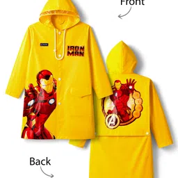 Pine Kids Marvel Full Sleeves Hooded Raincoat with Front & Back Ironman Graphics - Yellow-image-39