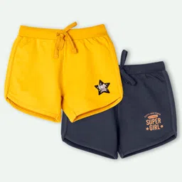 Ariel Cotton Knit Pack Of 2 Super Girl & Little Star Text Printed Shorts - Navy Blue & Yellow-picture-17