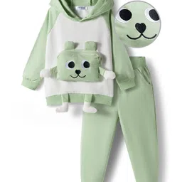 Mark & Mia Full Sleeves Cotton Winter Wear Hooded T-Shirt & Lounge Pant Set With Animal Applique - Green-picture-29