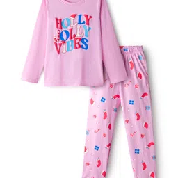 Honeyhap Premium 100% Cotton Knit Full Sleeves Night Suit With Bio Finish & Text Print - Pirouette-picture-26