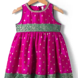 Babyhug Cotton Blend Woven Sleeveless Foil Printed Ethnic Dress - Fuchsia-picture-28
