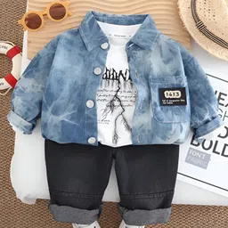 Googo Gaaga Cotton Knit Full Sleeves Typography Patch Detailed Shirt & Jeans With Inner Tee Set - Blue-picture-37