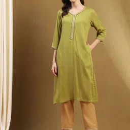 Biba V-Neck Regular Straight Kurta-image-43