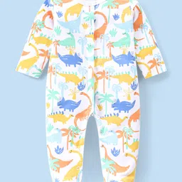 Babyhug Cotton Full Sleeves Sleepsuit With Dinosaur Print And Stripes Pack of 2 - Multicolor image 2