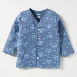 OHMS Single Jersey Full Sleeves Co-ords Night Suits with Tropical Theme Print Pack of 2 - Light & Navy Blue image 2