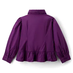 arias by lara dutta Arias Cotton Woven Full Sleeves Shirt Style Top with Hearts Studded Sequin & Frill Detailing - Purple image 2