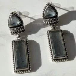 Nirali Creation Silver-Plated Stones Studded Geometric Shaped Oxidised Drop Earrings-picture-20