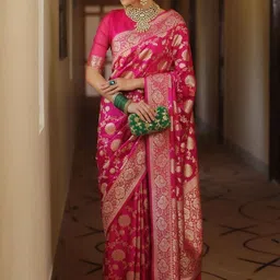 Vovar Ethnic Motifs Woven Design Zari Banarasi Saree-picture-17