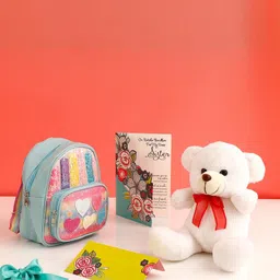 archies Blue Sweetheart Bag with Brown Teddy and Greeting Card-picture-38