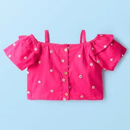 EARTHY TOUCH Chanderi Woven Half Sleeves Choli Lehenga & Dupatta Set With Floral Print - Pink image 3