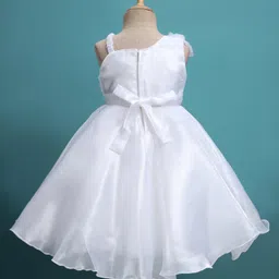 Babyhug Glass Nylon 5 Layers Sleeveless Party Dress With Floral Corsage & Embellished Waist Belt Detailing & Cotton Lining - White image 3