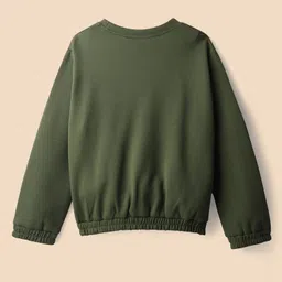 Tiara Interlock Knit Full Sleeves Floral Threadwork Distressed Top & Joggers Set - Olive Green image 4