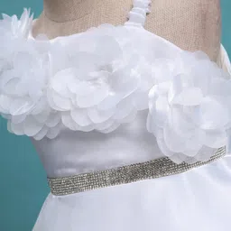 Babyhug Glass Nylon 5 Layers Sleeveless Party Dress With Floral Corsage & Embellished Waist Belt Detailing & Cotton Lining - White image 4