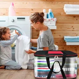 Storite Moisture Proof Big Nylon Transparent Underbed Storage Bag/Stationery Paper/Blankets/Clothes Storage Bag (BlackRed, 57x47x26 cm), Rectangular (Black & Red, 4 Pack) image 5